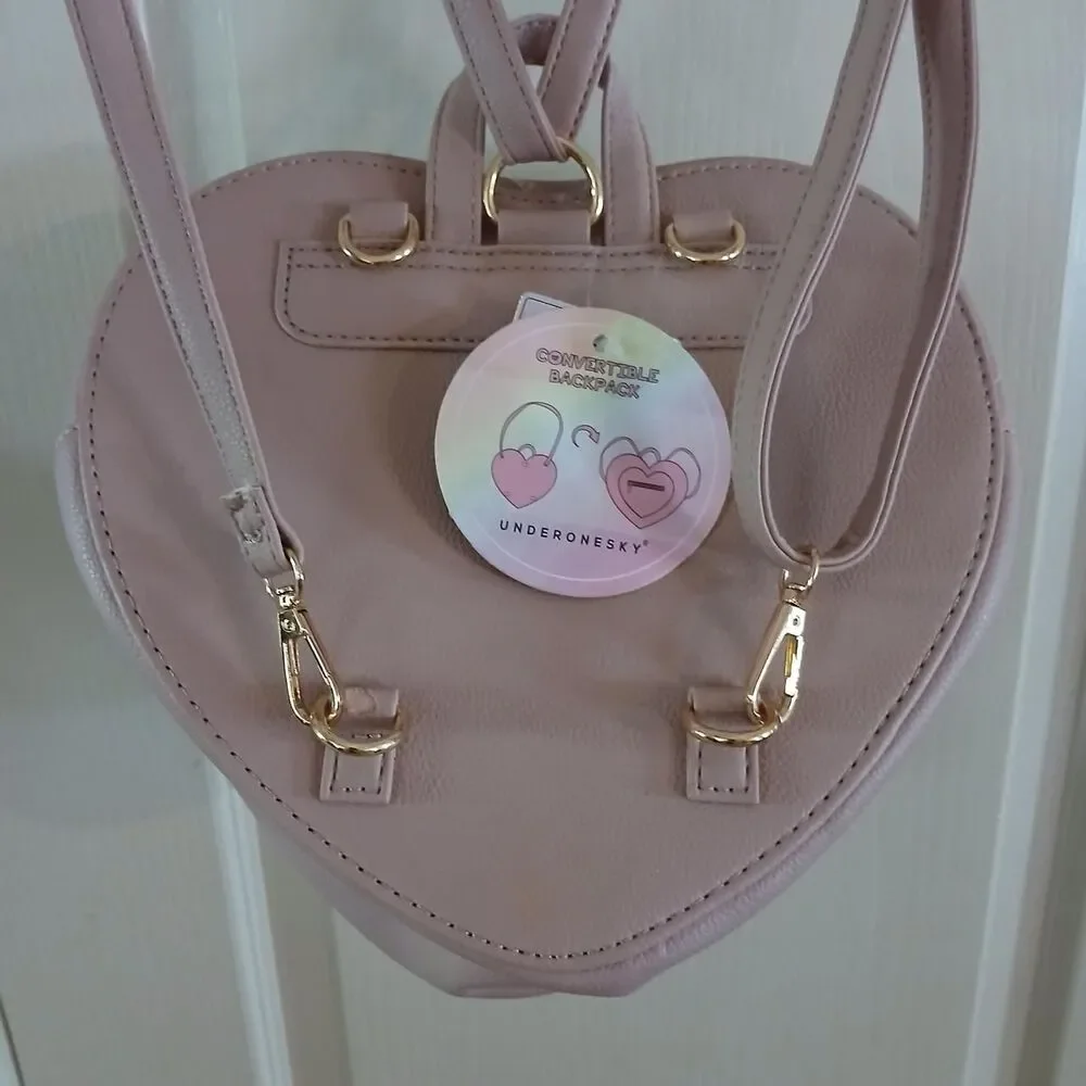 NWT Under One Sky Pink Heart-Shaped Quilted Convertible Backpack Coquette Barbie